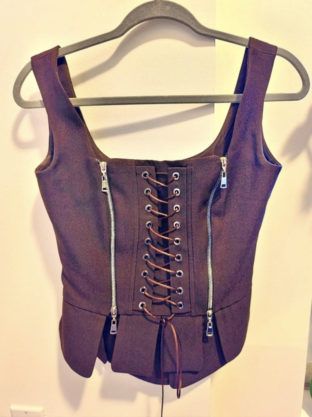 Brown Lace-Up Corset Tank Top Size Small